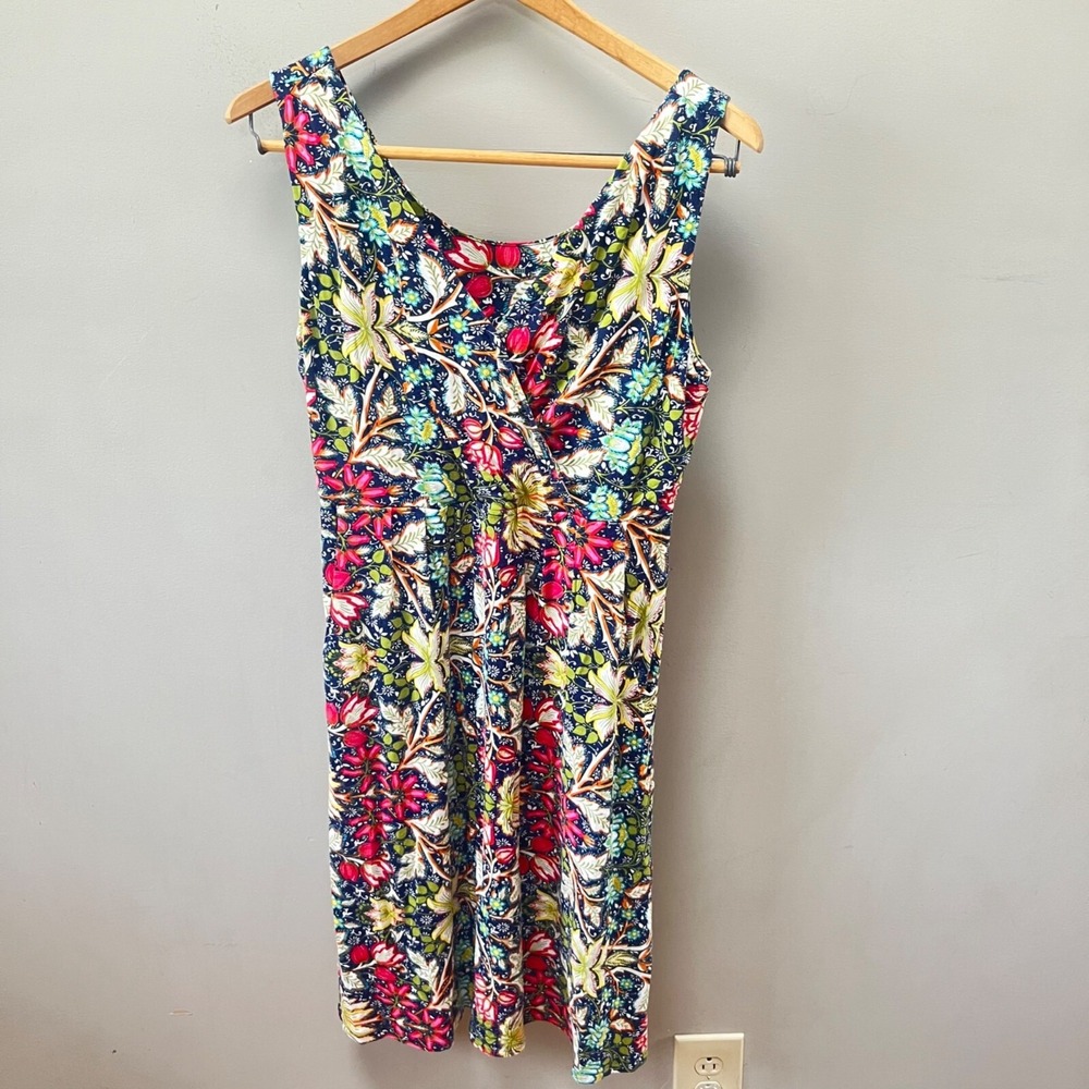 Garnet Hill Floral Print Sleeveless Viscose & Elastane Midi Dress Sz. M